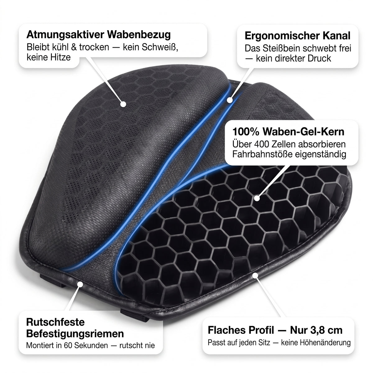 Motorrad: 100 % Gel-Sitzkissen für Motorradfahrer